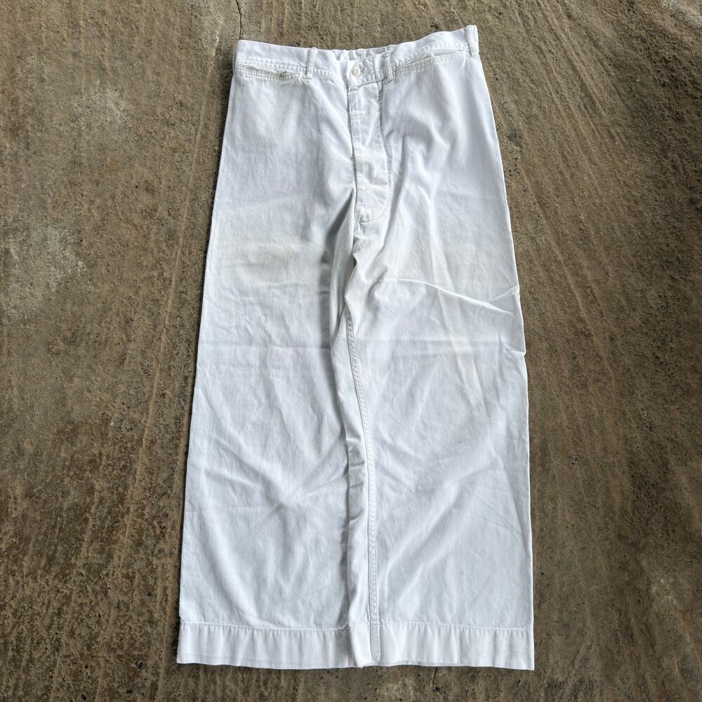 Vtg US Navy Bell Bottom Wide Leg Trousers Pants White Americana Hole 30x26